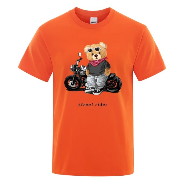 Motorcycle Enthusiast Street Teddy Rider Printed Tshirt