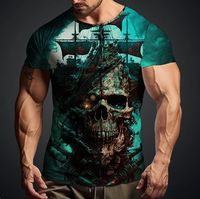 3D Nautical Skull Print Tshirt For Men