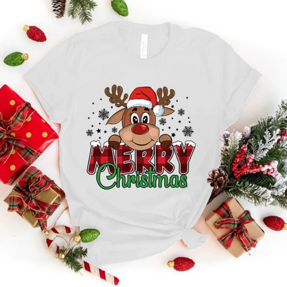 Cute Merry Christmas Print Tshirts Short Sleeve