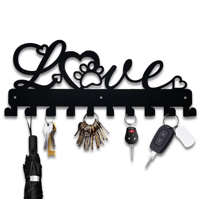 Love Metal Key Holder 10 Hooks Black Iron Wall Mounted Hooks Decorative Hook