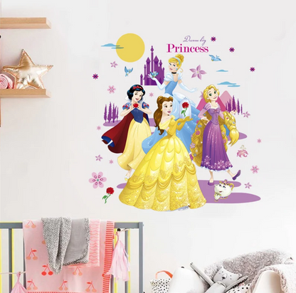 Cartoon Rapunzel Belle Snow White Princess Castle Wall Stickers