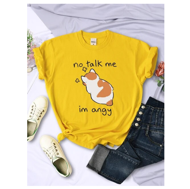 No Talk Me Cute Angry Cat Print Tshirt