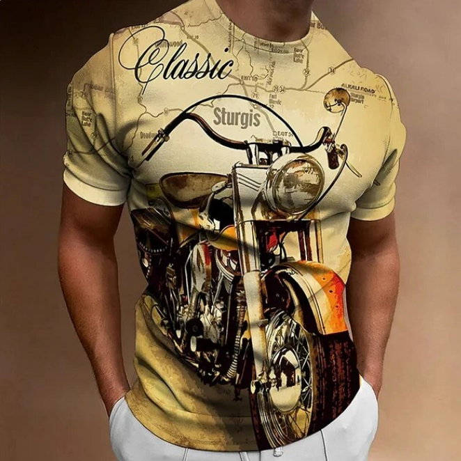 Motorcycle Tshirt Men 3D Print Short Sleeve Vintage Classics