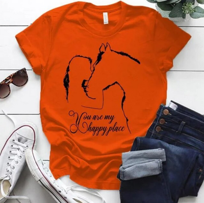 Funny Horse And Girl You Are My Happy Place Print Tshirts