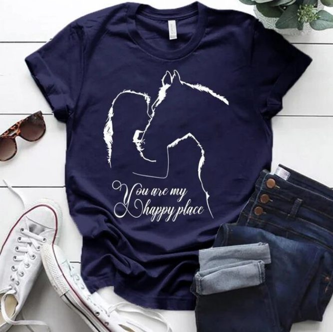 Funny Horse And Girl You Are My Happy Place Print Tshirts