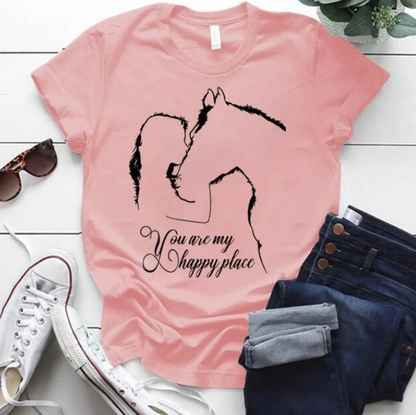 Funny Horse And Girl You Are My Happy Place Print Tshirts