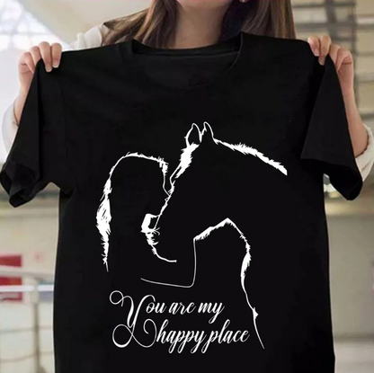 Funny Horse And Girl You Are My Happy Place Print Tshirts