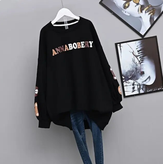 Letters Print Patchwork Oversized Streetwear Hip Hop Sweatshirt