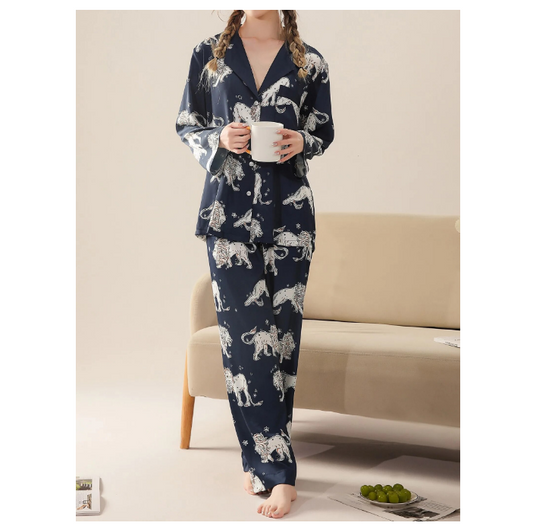 Pajama Set For Women Stay Comfy At Home Long Sleeve and Pants Silk Texture Satin