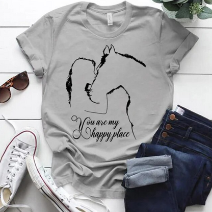 Funny Horse And Girl You Are My Happy Place Print Tshirts