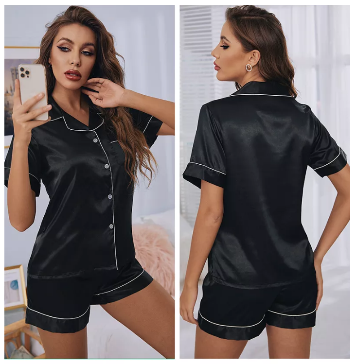 Womens Silk Satin Pajamas Set Short Sleeve - DUGO