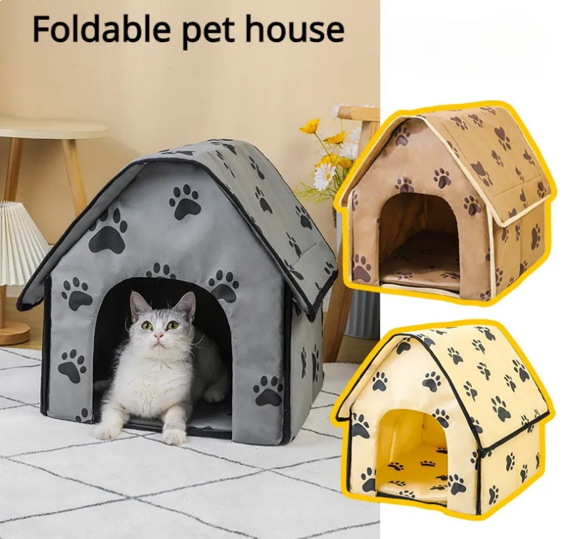 Pet House Portable Cat Dog Villa Footprint Pattern Cats Dogs