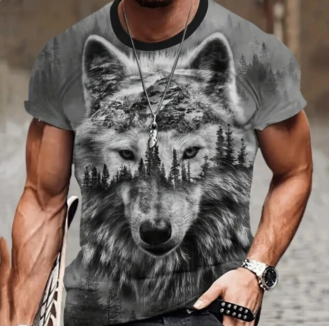 Retro Men Tshirt 3D Animal Printed Short Sleeve