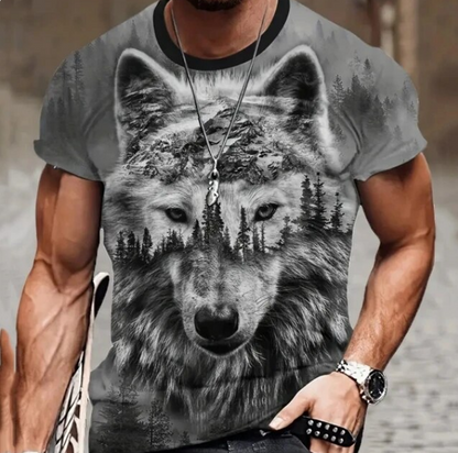 Retro Men Tshirt 3D Animal Printed Short Sleeve