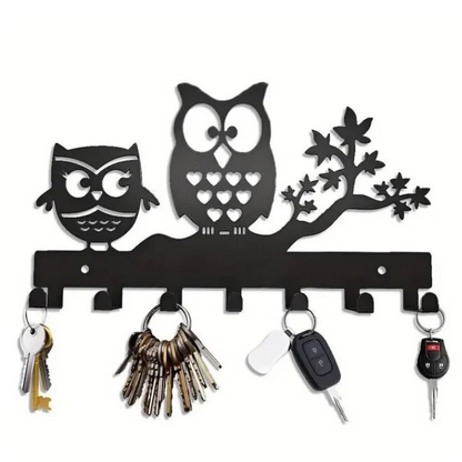 Multi Purpose Black Metal Owl Key Holder Hooks Wall Decor