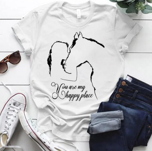 Funny Horse And Girl You Are My Happy Place Print Tshirts