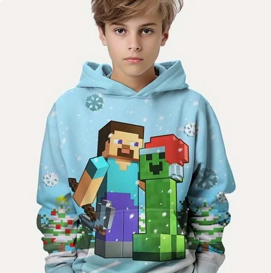 Minecarft Gaming 3D Printing Boys Casual Pullover Hooded Long Sleeve