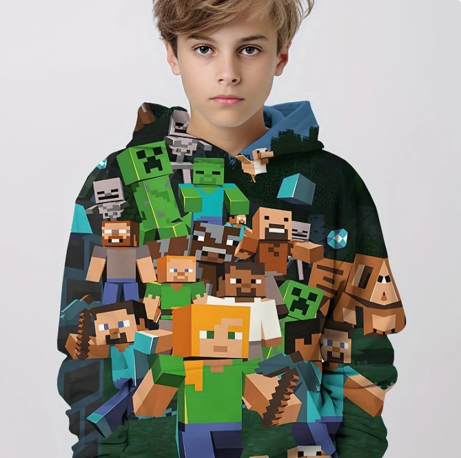 Cartoon Gaming 3D Printing Boys Casual Pullover Hooded Long Sleeve