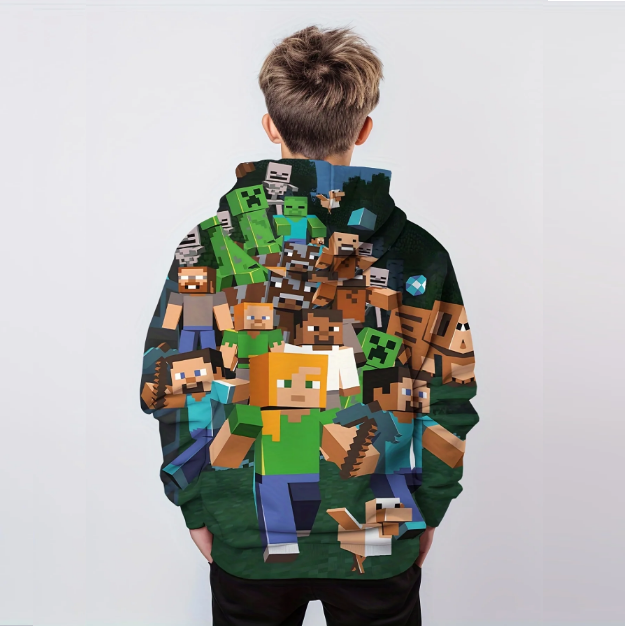 Cartoon Gaming 3D Printing Boys Casual Pullover Hooded Long Sleeve