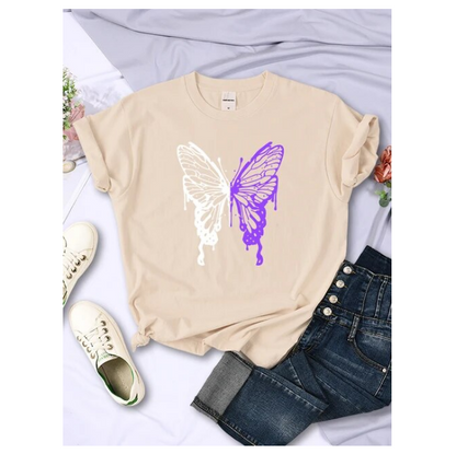 White And Purple Butterflies Personality Funny Print Tshirt