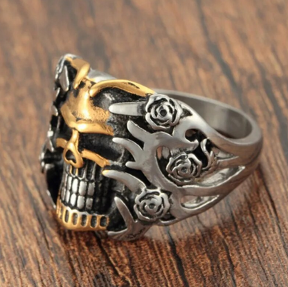 Gothic Cutout Floral Skull Ring For Men Punk Hip Hop Rock Jewelry