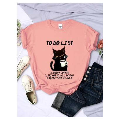 Black Cat To Do List Graphic Tshirts Funny