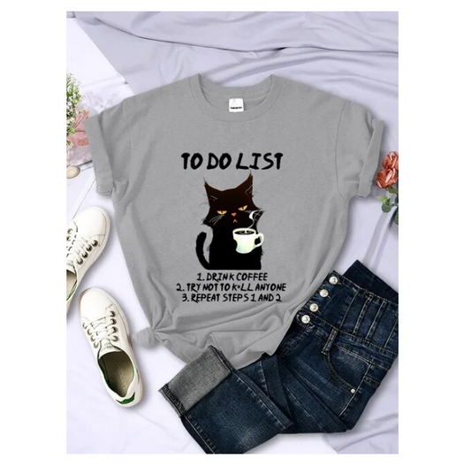 Black Cat To Do List Graphic Tshirts Funny