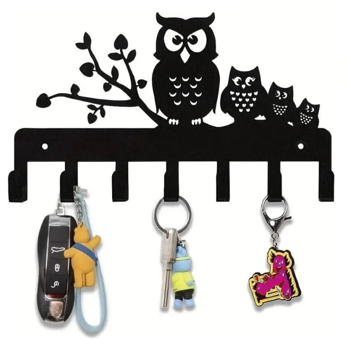 Multi Purpose Black Metal Owl Key Holder Hooks