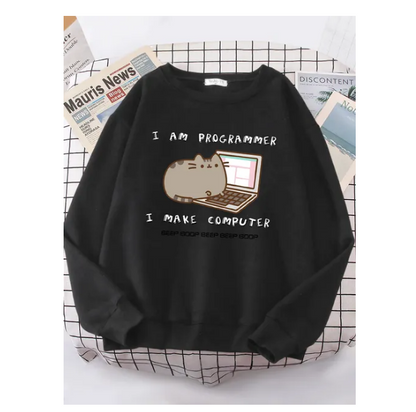 I Am Programmer I Make Computer Funny Cat Women Fashion Sweatshirt