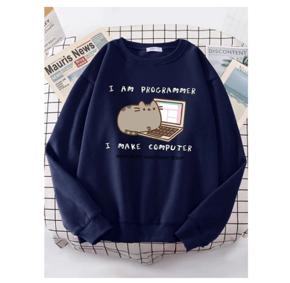 I Am Programmer I Make Computer Funny Cat Women Fashion Sweatshirt