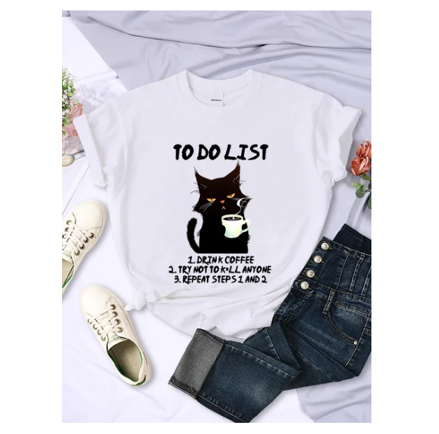 Black Cat To Do List Graphic Tshirts Funny