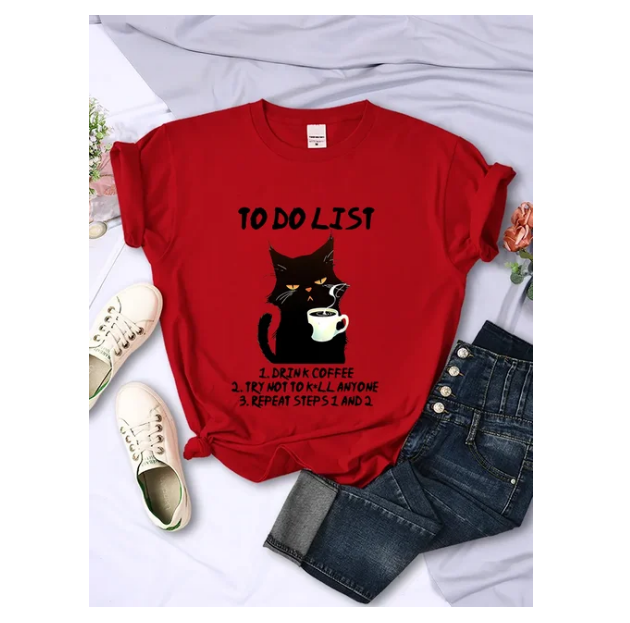 Black Cat To Do List Graphic Tshirts Funny