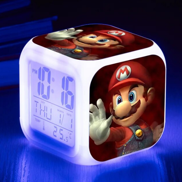 Super Mario Bros LED Color Changing Alarm Clock Electronic For Kids