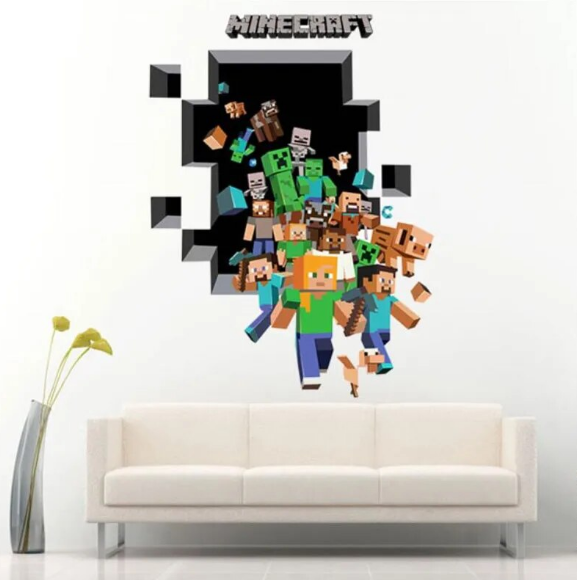 Minecarft Wall Stickers For Kids Rooms Pixel World Home Decor