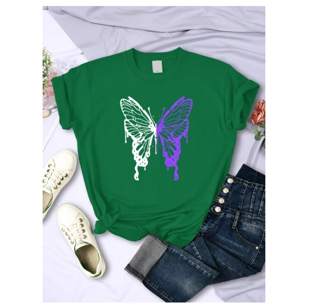 White And Purple Butterflies Personality Funny Print Tshirt