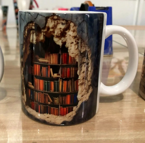 3D Effect Bookshelf Mug Creative Space Design Ceramic Mug