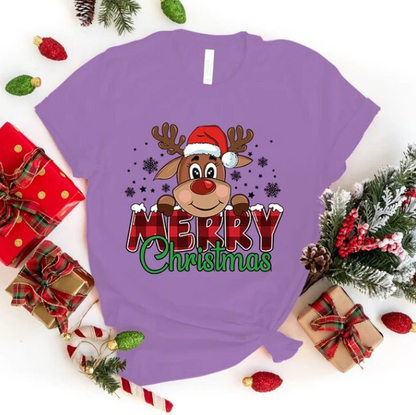 Cute Merry Christmas Print Tshirts Short Sleeve