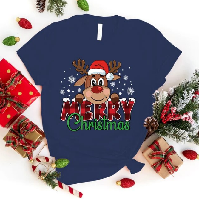 Cute Merry Christmas Print Tshirts Short Sleeve