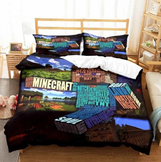 Cartoon Game Minecraft Pattern Duvet Cover Bedding Set