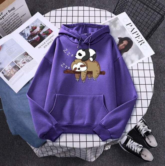 Panda Lying On A Sloth Prints Women Hoodies Sweatshirt