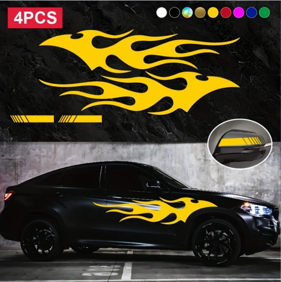 Fashion Car Stickers Flames Flaming Auto Body Stickers Stripe Car Door Decals Waterproof Decorative Rearview Mirrror Decal