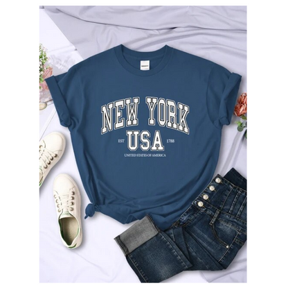 New York Usa Est 1788 Street City Letter Women Tshirt