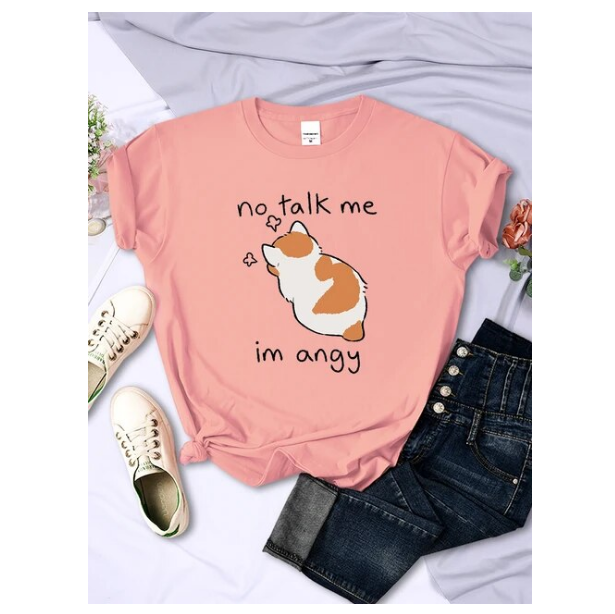 No Talk Me Cute Angry Cat Print Tshirt