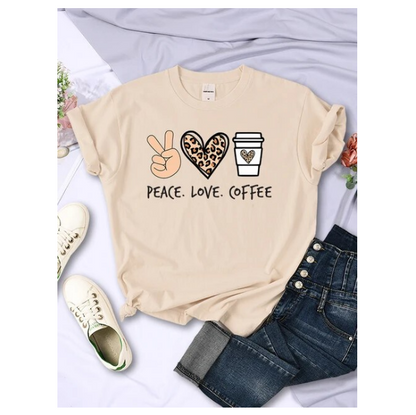 Peace Love Coffee Prints Women Tshirts Cotton High Quality Tshirts