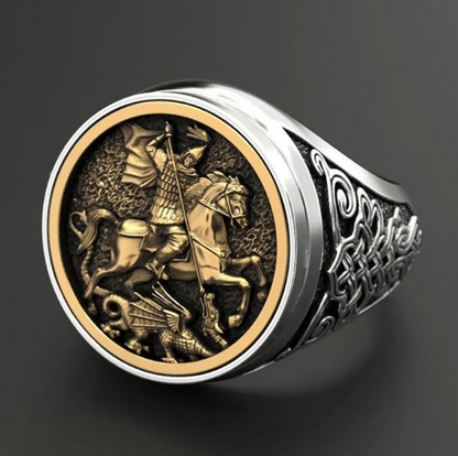 Punk Cool Men Finger Ring Dual Gold Color Metal Rome Soldier Horse