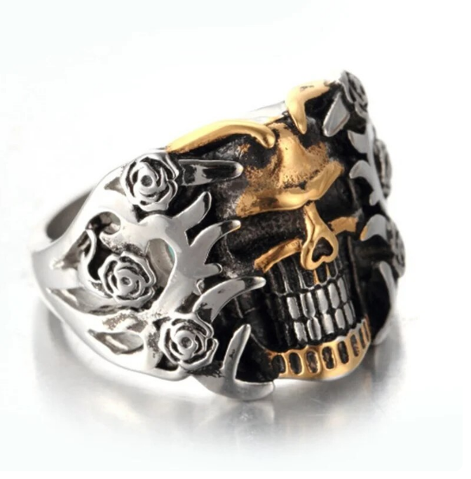 Gothic Cutout Floral Skull Ring For Men Punk Hip Hop Rock Jewelry