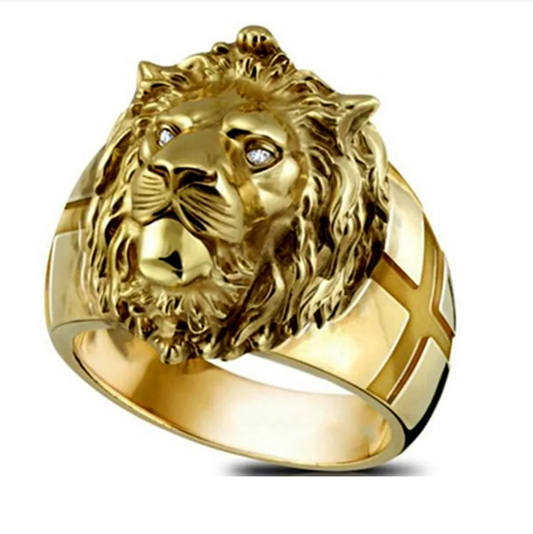 Golden Lion Head Ring Stainless Steel