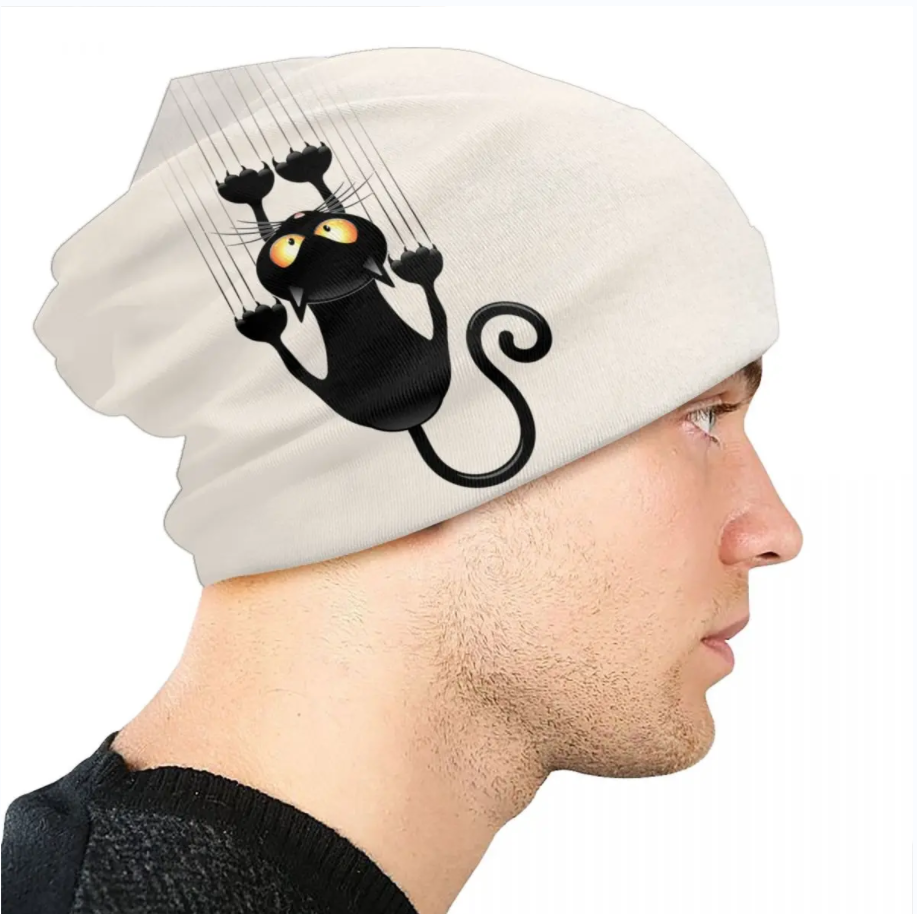 Funny Cartoon Black Cat Skullies Beanies Caps