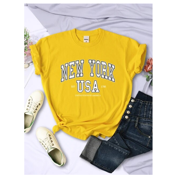 New York Usa Est 1788 Street City Letter Women Tshirt