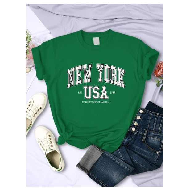 New York Usa Est 1788 Street City Letter Women Tshirt